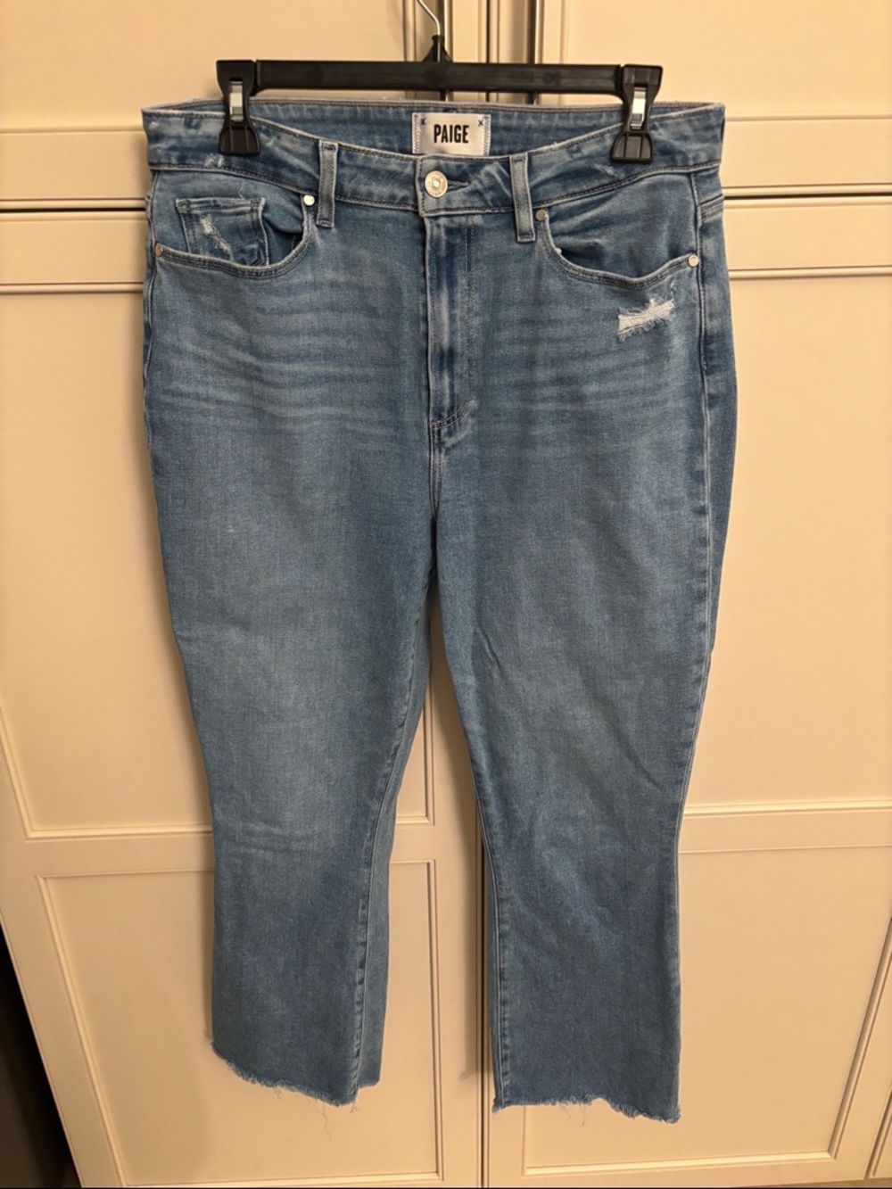 PAIGE Light Wash Cropped Straight Jeans - Blue